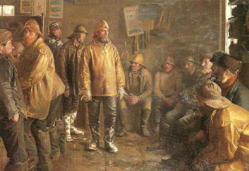Michael Ancher i kobmandens bod en vinterdag, nar der ikke fiskes Norge oil painting art